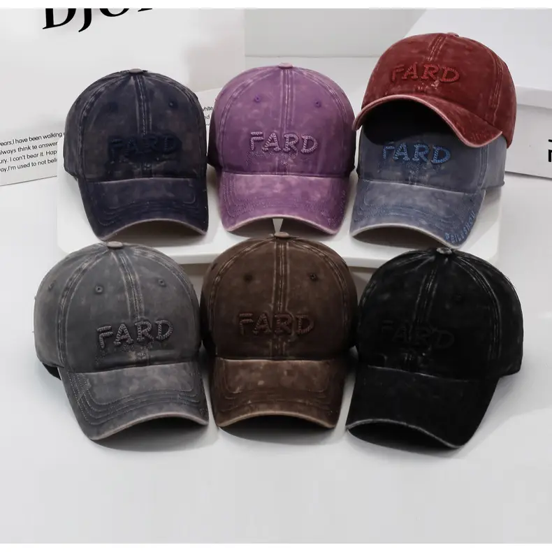 Men's Distressed Washed Embroidered Baseball Cap Navy Blue — feature 8