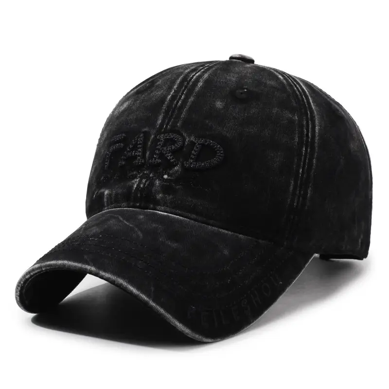 Men's Distressed Washed Embroidered Baseball Cap Navy Blue