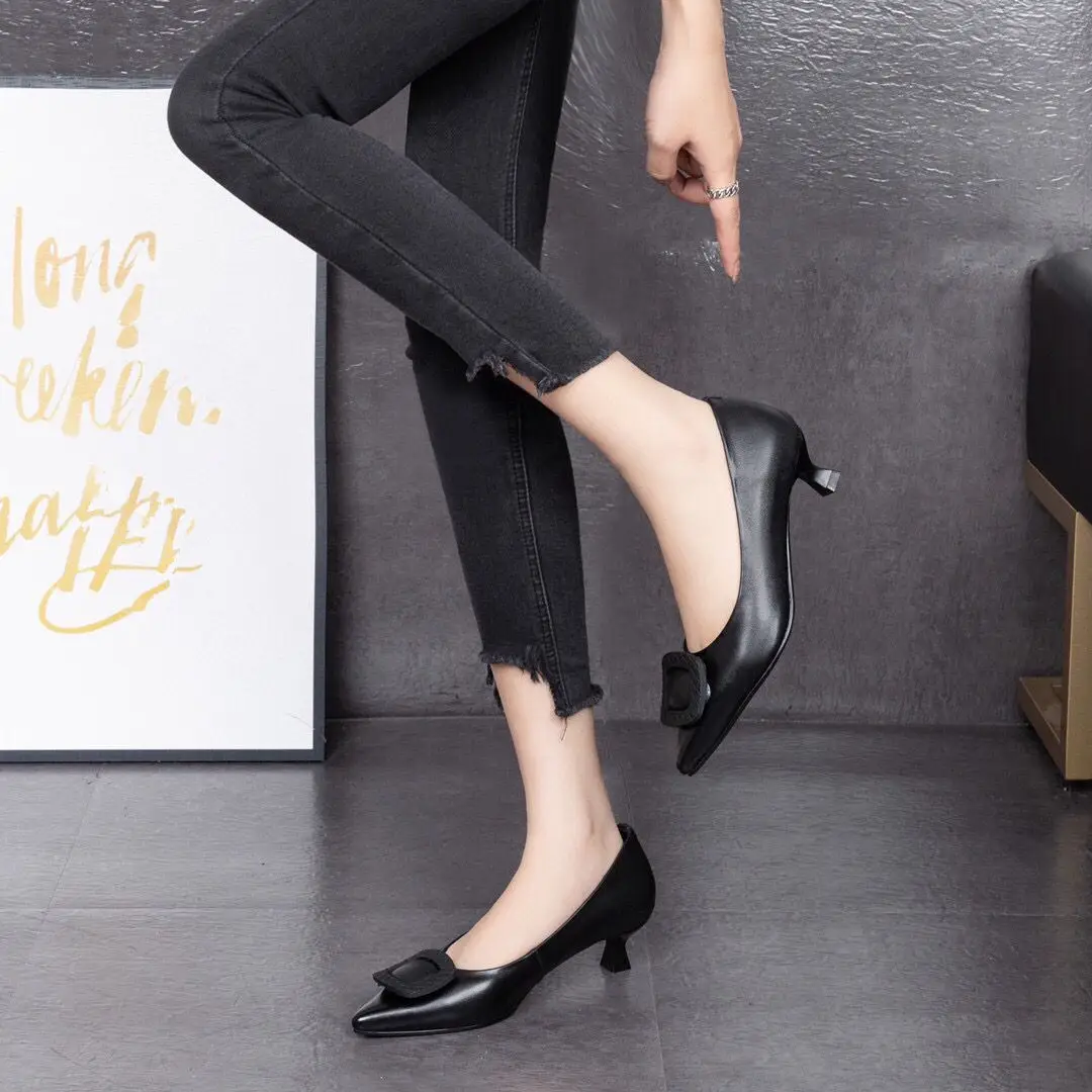 Long Stand Not Tired Feet High Heels Women's Temperament New Commuter Professional plus size Work Shoes Soft Sole Thin Heel Black Single Shoes — feature 4