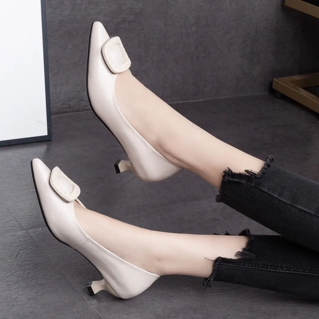 Long Stand Not Tired Feet High Heels Women's Temperament New Commuter Professional plus size Work Shoes Soft Sole Thin Heel Black Single Shoes — feature 5