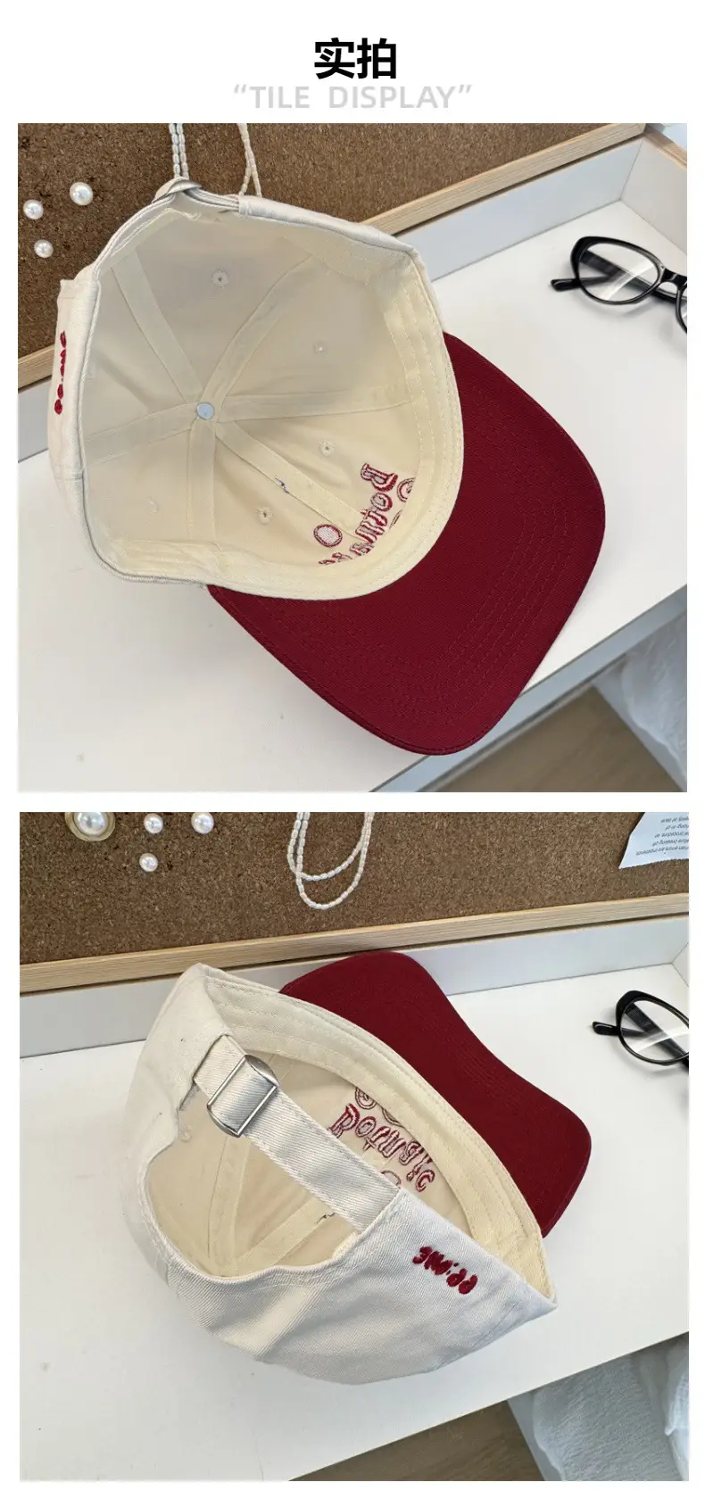 Women's Letter Embroidered Cap White Red Blue — feature 5