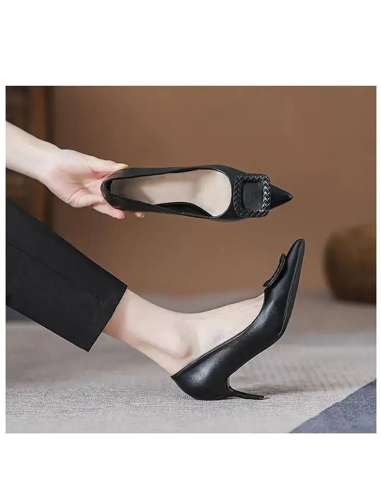 Professional High-heeled Shoes Women's Thin-heeled Soft-soled Interview Flight-attendant Students Etiquette Class Dress Commuter Black Work Shoes Leather Shoes — feature 4