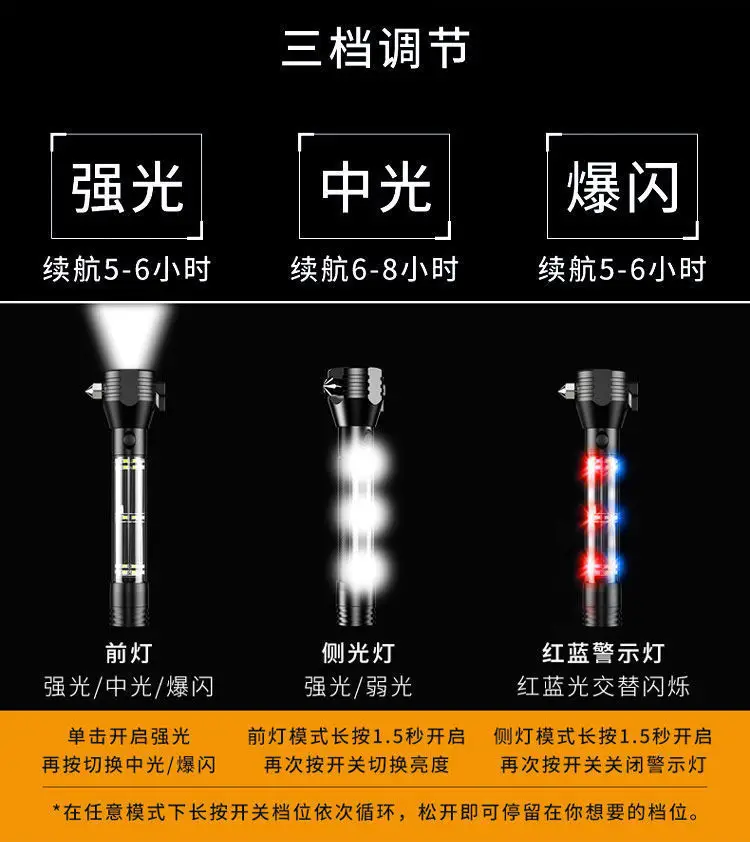 Solar Flashlight Red Black Multi-Function Quick Recharge β feature 8