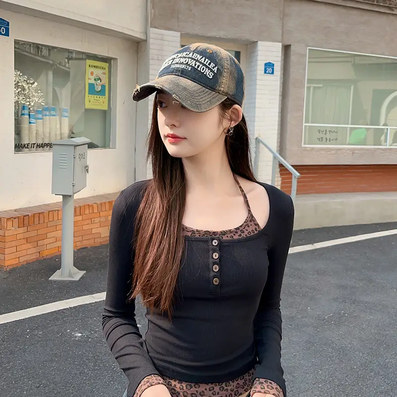 Women's Wash Denim Letter Cap Sunshade Hat - Image 4