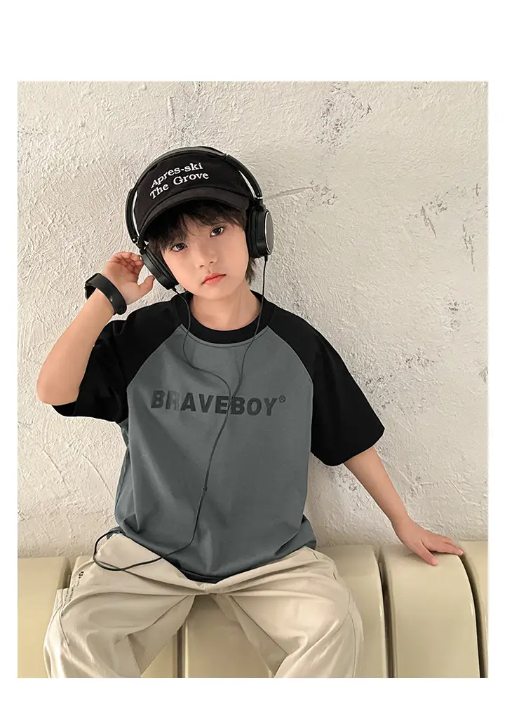 Haima Boys Raglan Sleeve Summer T-Shirt White Black — feature 12