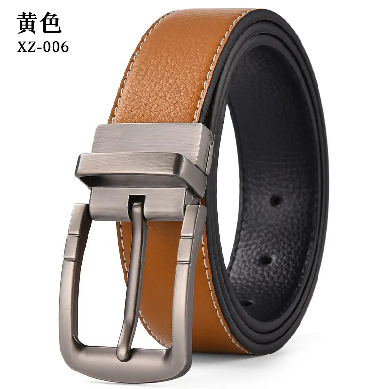 Men's Black Leather Belt with Silver Buckle - Image 3