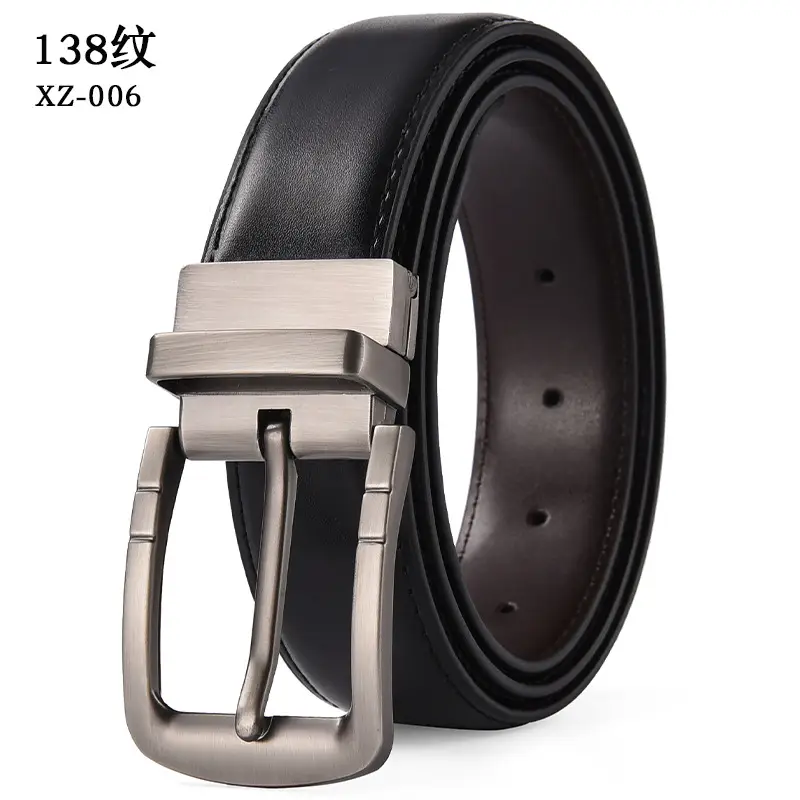 Men's Black Leather Belt with Silver Buckle - Image 7