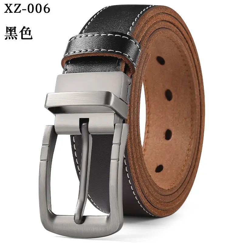 Men's Black Leather Belt with Silver Buckle - Image 8