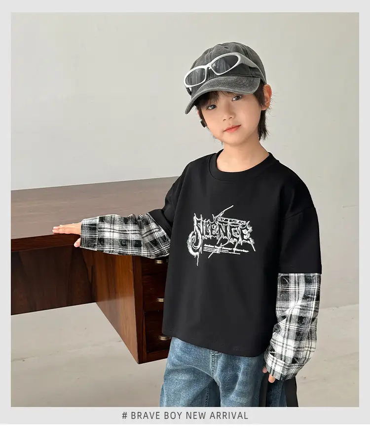 Boys Spring Clothing Fake Two-Piece T-Shirt Korean Style — feature 2