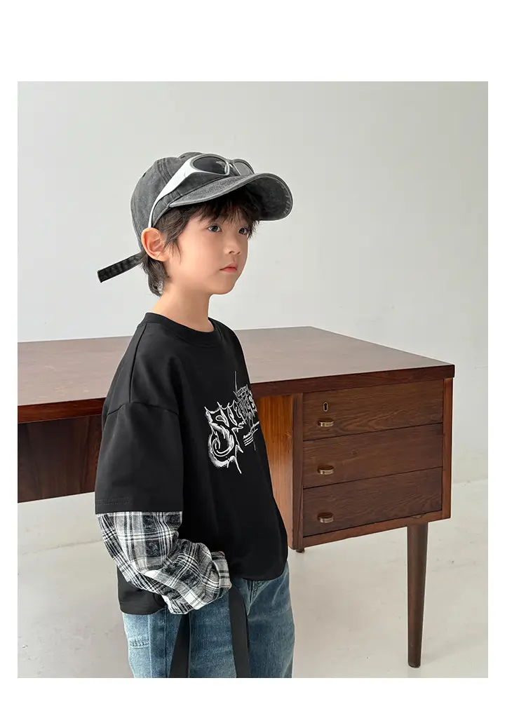 Boys Spring Clothing Fake Two-Piece T-Shirt Korean Style — feature 8