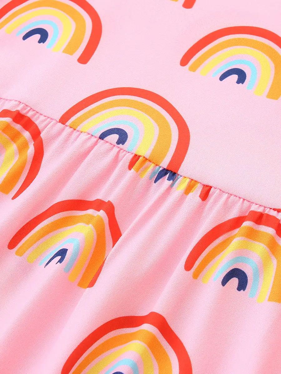 Pink Rainbow Print Girls Dress Summer Short Sleeve - Image 5