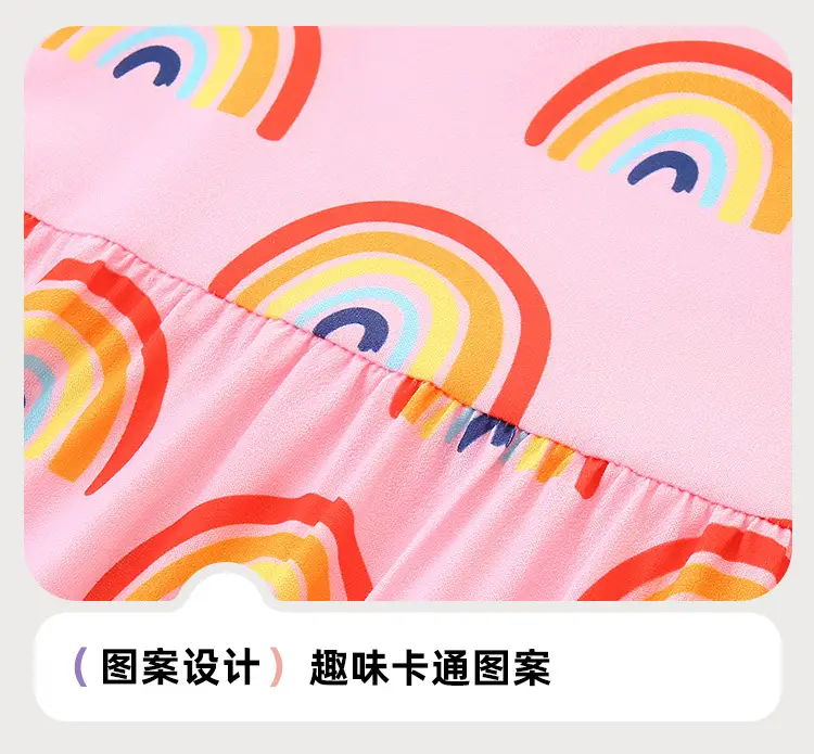Pink Rainbow Print Girls Dress Summer Short Sleeve — feature 9