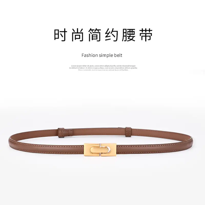 Women's Genuine Leather Thin Belt with Gold Buckle - Image 7