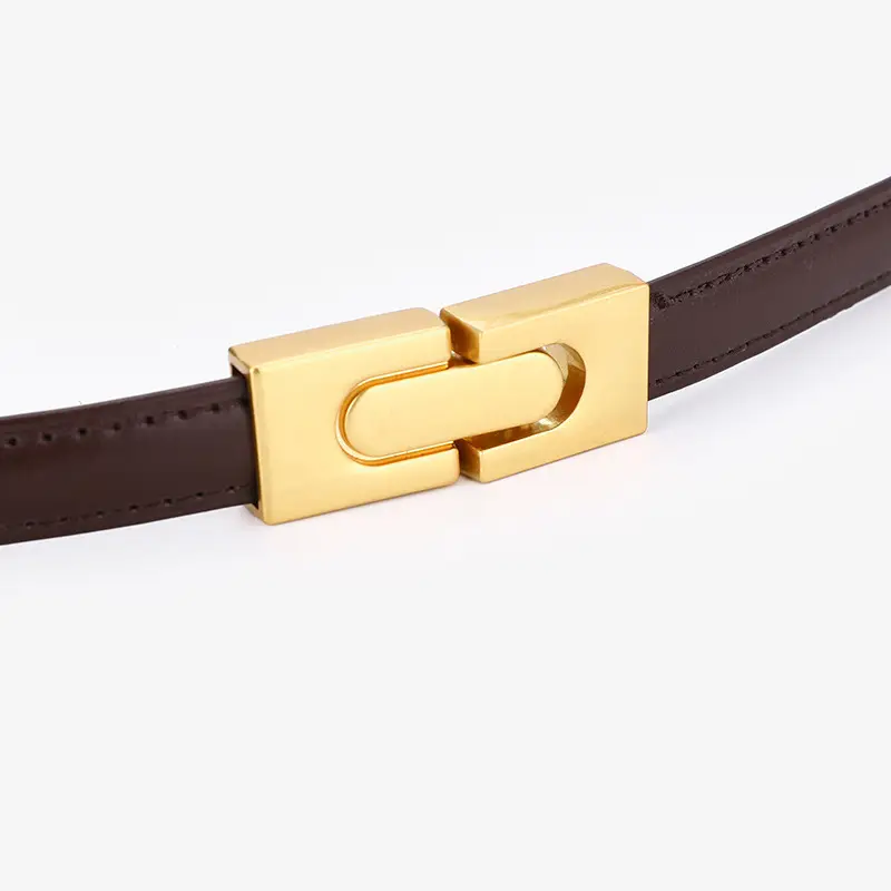 Women's Genuine Leather Thin Belt with Gold Buckle - Image 8