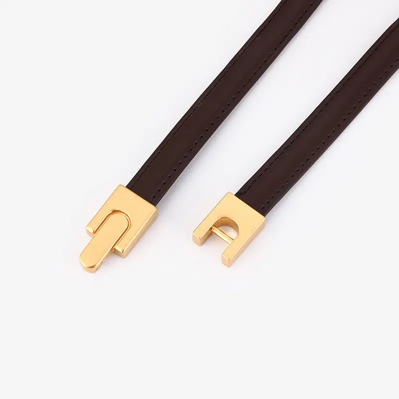 Women's Genuine Leather Thin Belt with Gold Buckle - Image 10