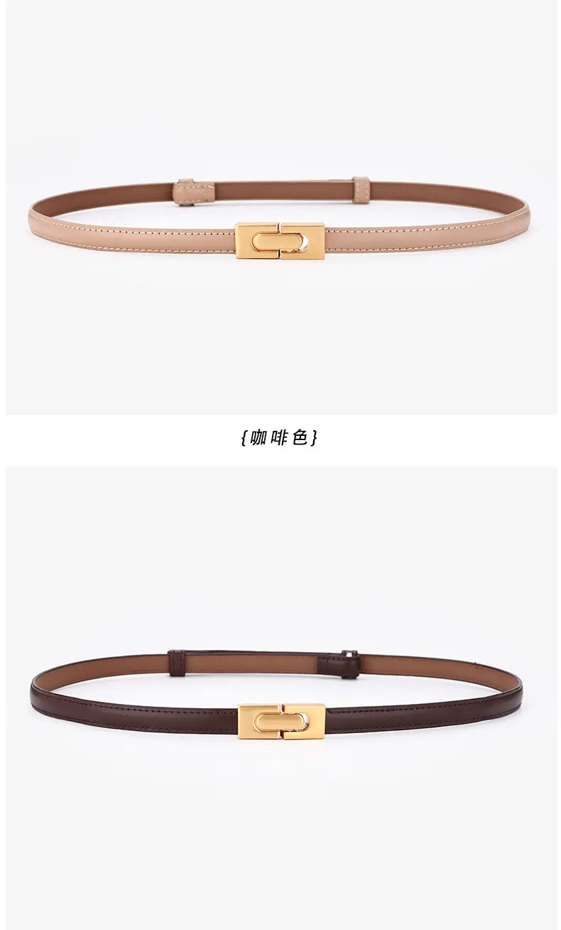 Women's Genuine Leather Thin Belt with Gold Buckle — feature 10