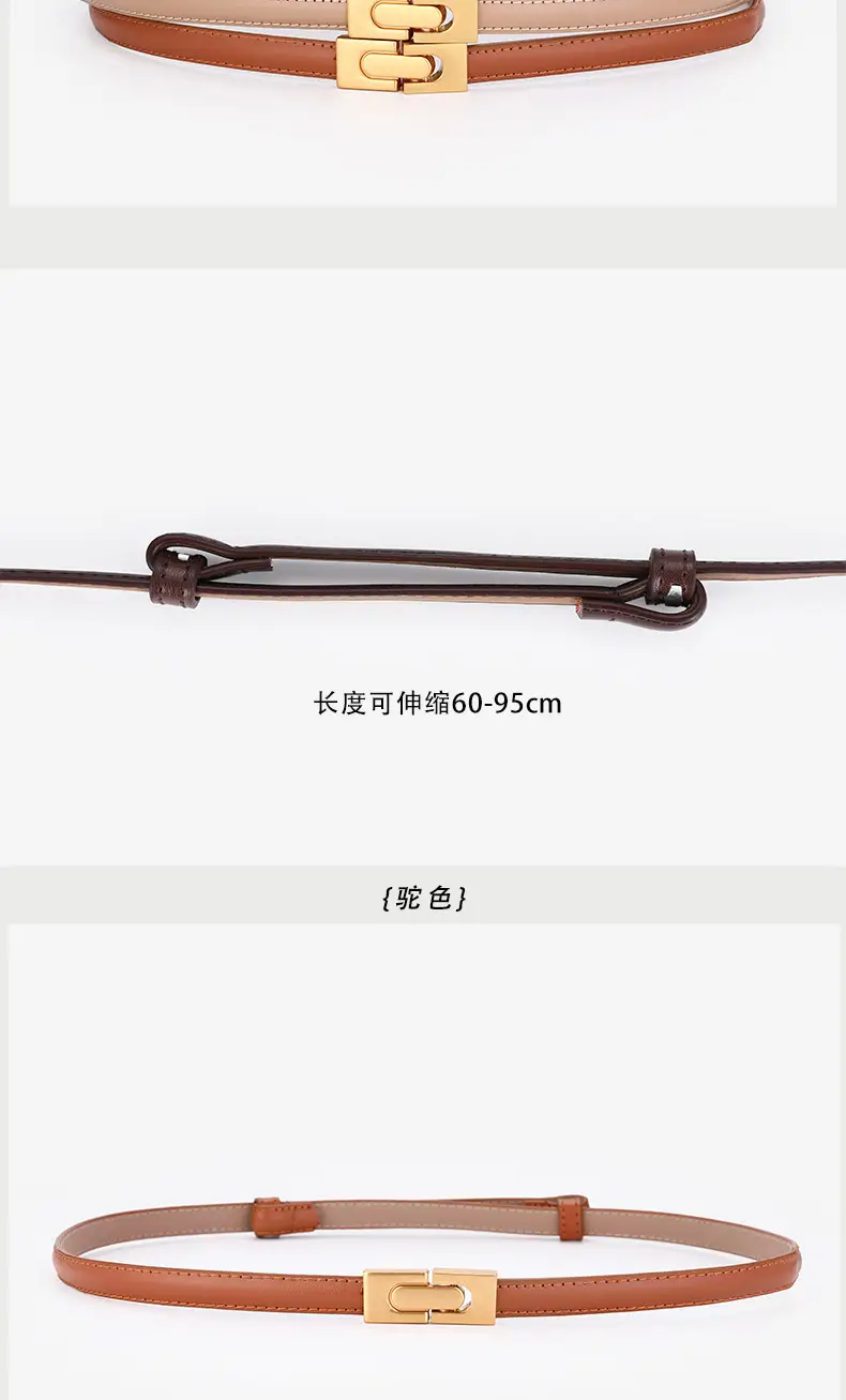 Women's Genuine Leather Thin Belt with Gold Buckle — feature 7