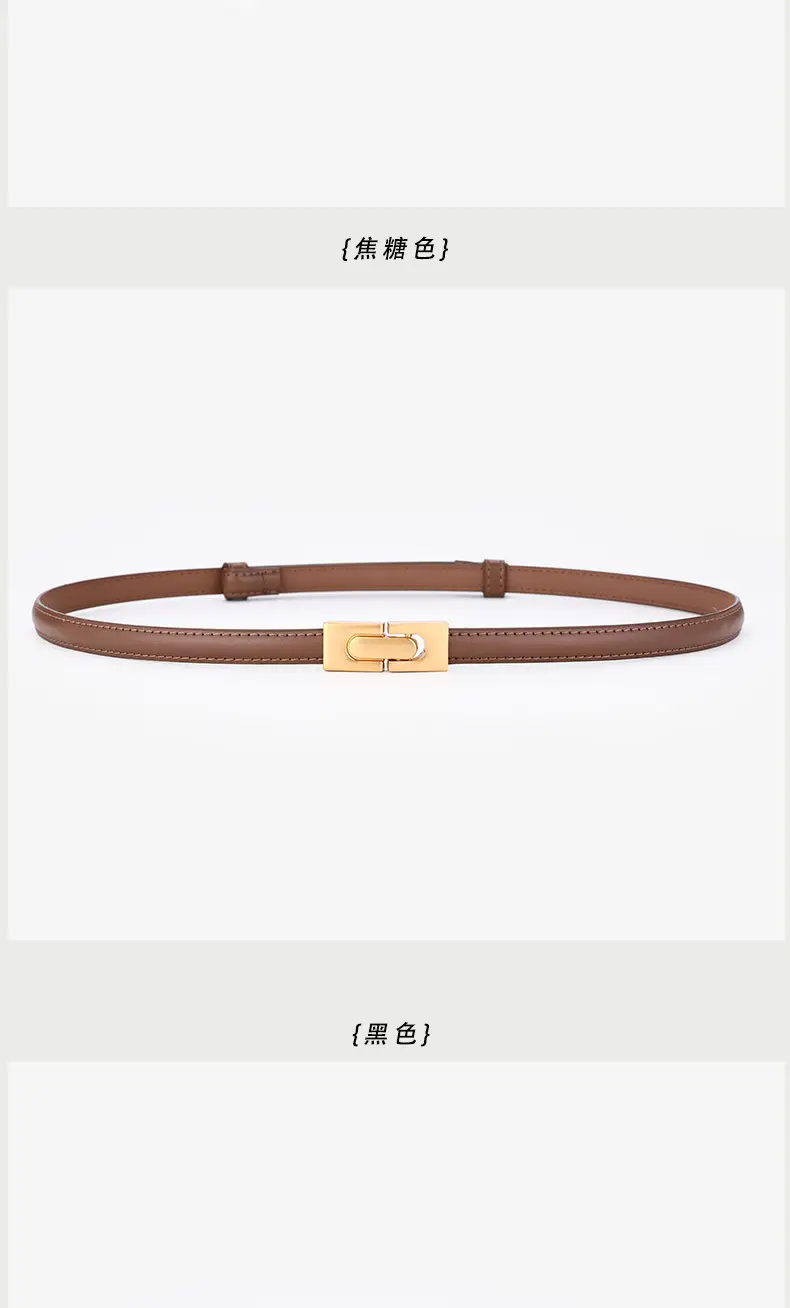 Women's Genuine Leather Thin Belt with Gold Buckle — feature 8