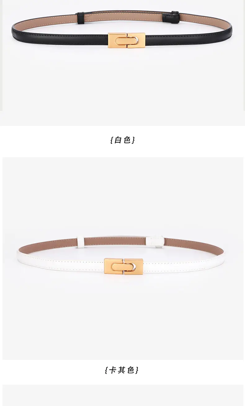 Women's Genuine Leather Thin Belt with Gold Buckle — feature 9