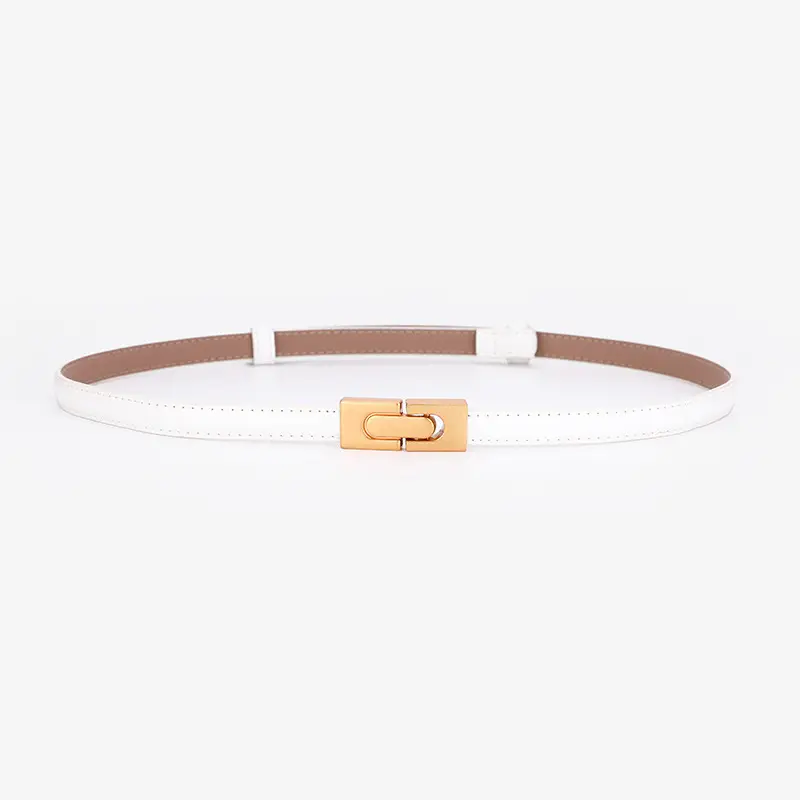 Women's Genuine Leather Thin Belt with Gold Buckle - Image 3