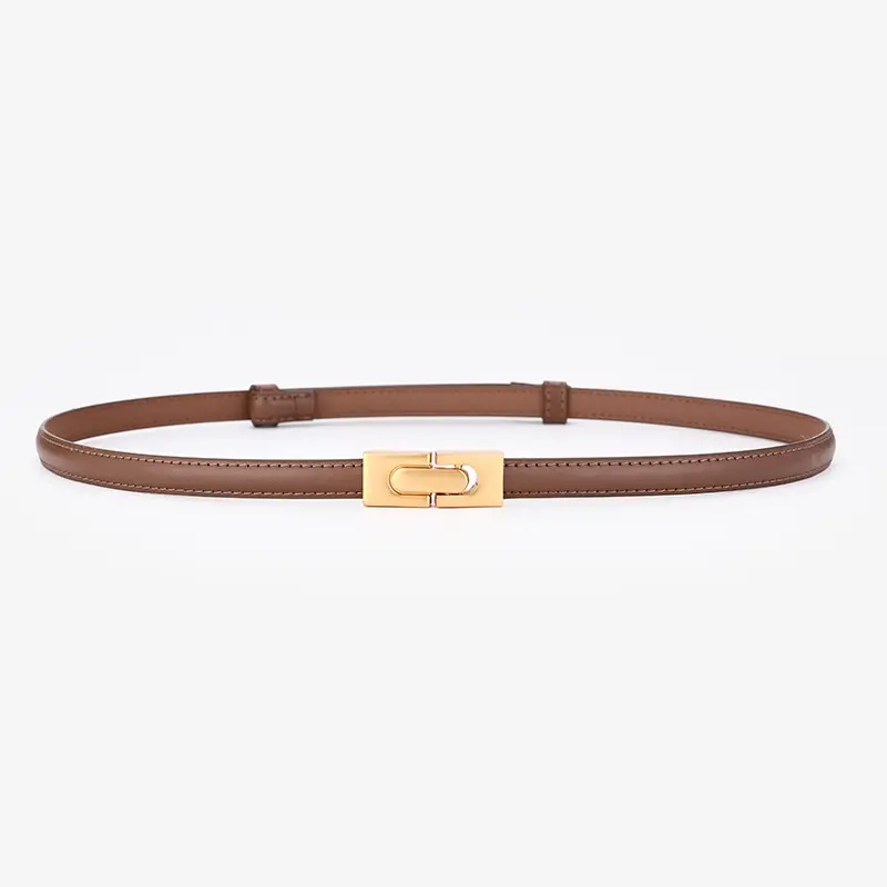 Women's Genuine Leather Thin Belt with Gold Buckle - Image 4