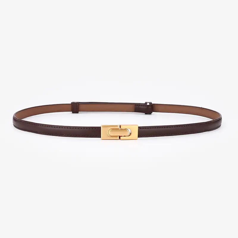 Women's Genuine Leather Thin Belt with Gold Buckle - Image 5