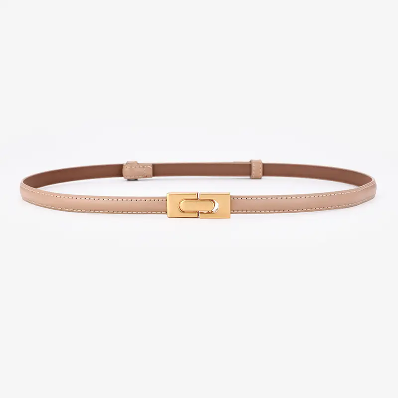Women's Genuine Leather Thin Belt with Gold Buckle - Image 6