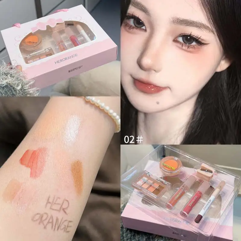 Herorange Mini Makeup Set Matte Blush Eyeshadow Palette Lip Glaze Eyeliner