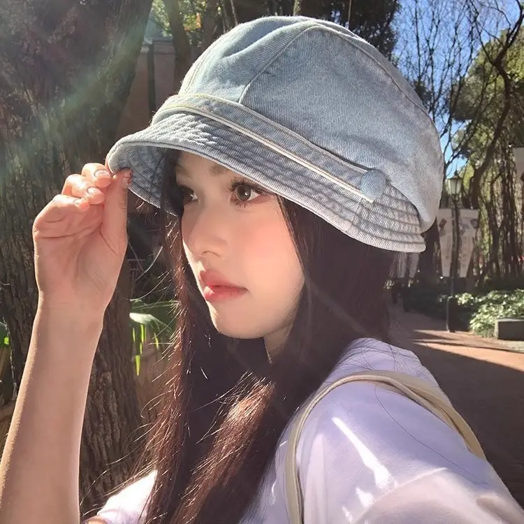 Women Japanese Retro Denim Bucket Hat Small Head Circumference Duckbill Cap - Image 3
