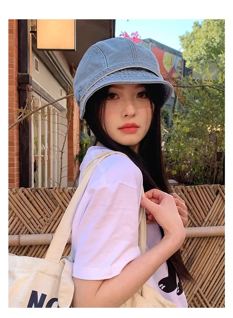 Women Japanese Retro Denim Bucket Hat Small Head Circumference Duckbill Cap — feature 11