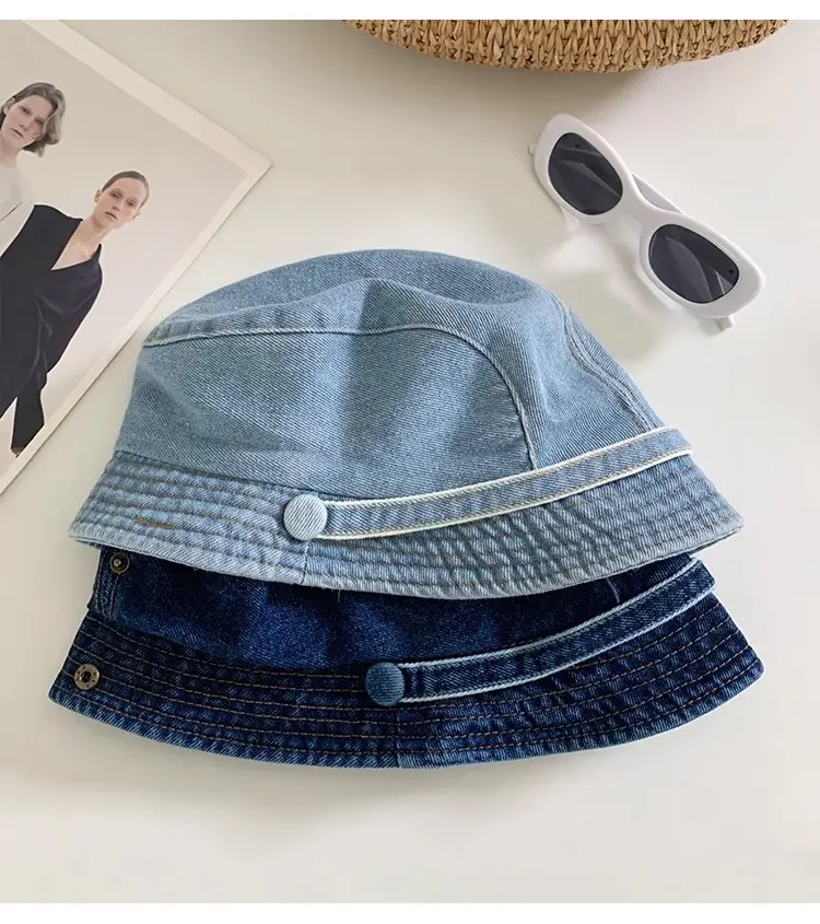 Women Japanese Retro Denim Bucket Hat Small Head Circumference Duckbill Cap — feature 13