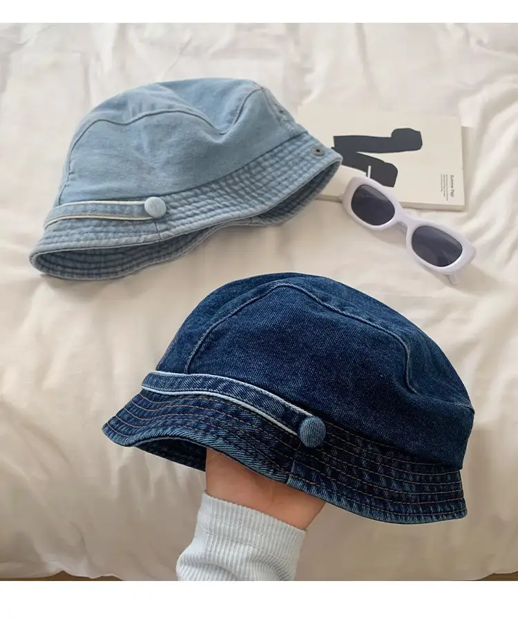 Women Japanese Retro Denim Bucket Hat Small Head Circumference Duckbill Cap — feature 14