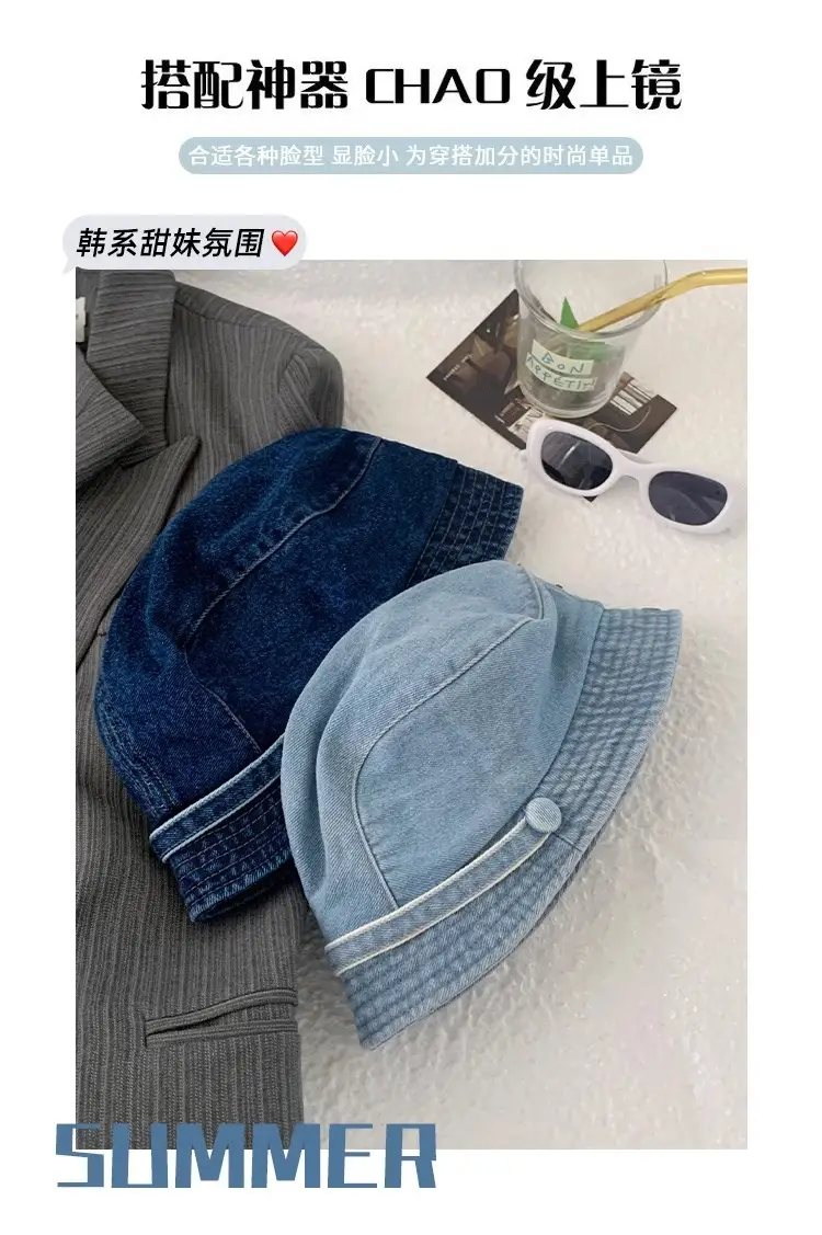Women Japanese Retro Denim Bucket Hat Small Head Circumference Duckbill Cap — feature 4