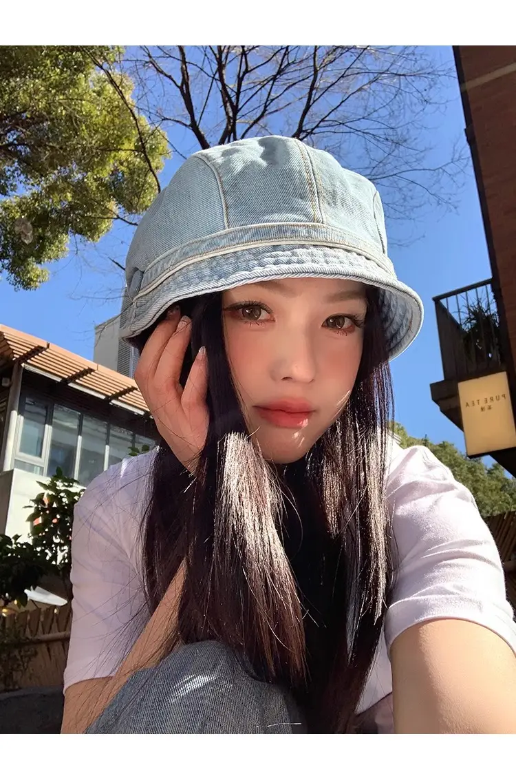 Women Japanese Retro Denim Bucket Hat Small Head Circumference Duckbill Cap — feature 9
