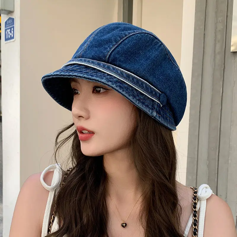 Women Japanese Retro Denim Bucket Hat Small Head Circumference Duckbill Cap - Image 2