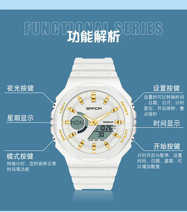 Sanda Black Digital Chronograph Watch for Men Women — feature 10