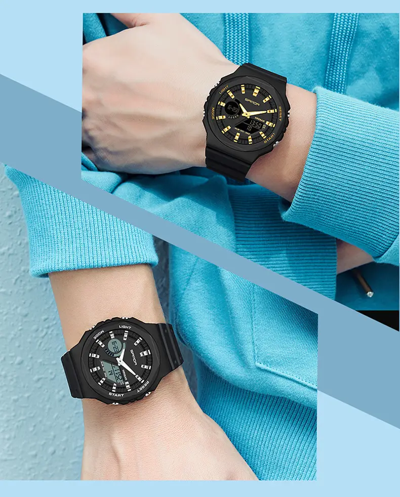 Sanda Black Digital Chronograph Watch for Men Women — feature 16
