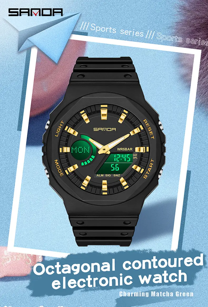 Sanda Black Digital Chronograph Watch for Men Women — feature 25