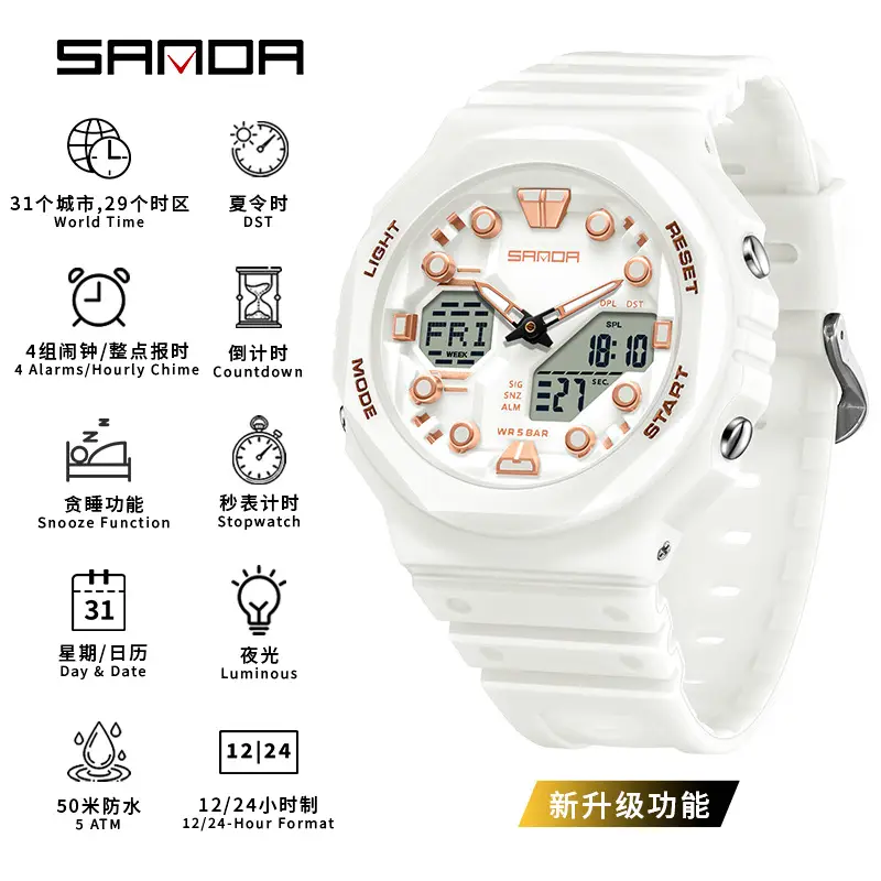 Sanda Black Digital Chronograph Watch for Men Women - Image 15