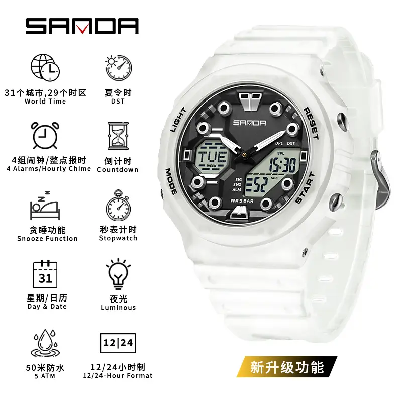Sanda Black Digital Chronograph Watch for Men Women - Image 16