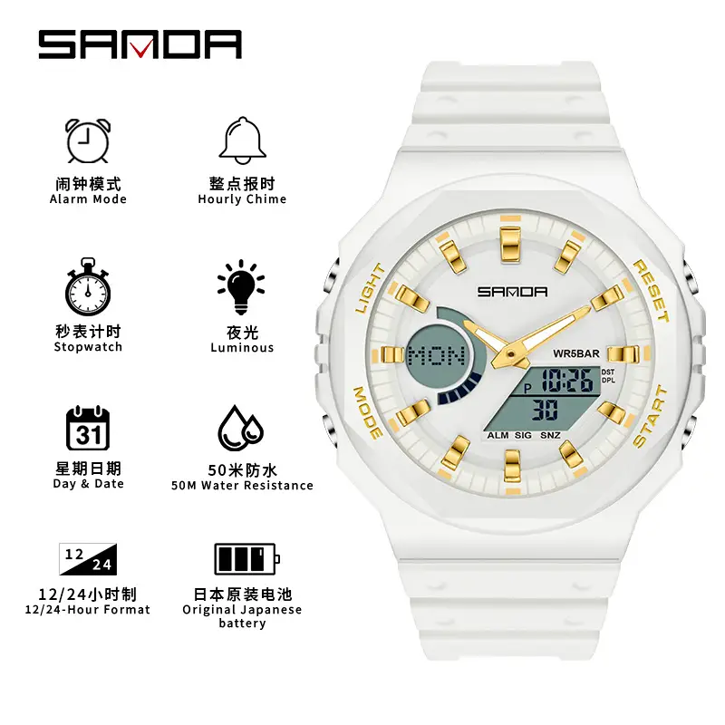Sanda Black Digital Chronograph Watch for Men Women - Image 2