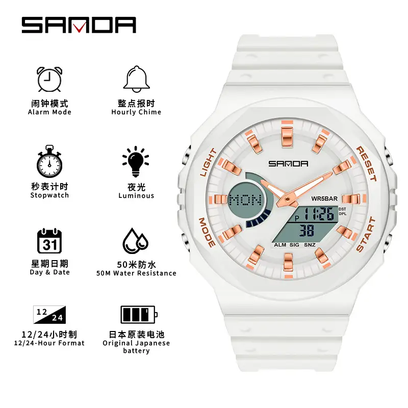 Sanda Black Digital Chronograph Watch for Men Women - Image 5