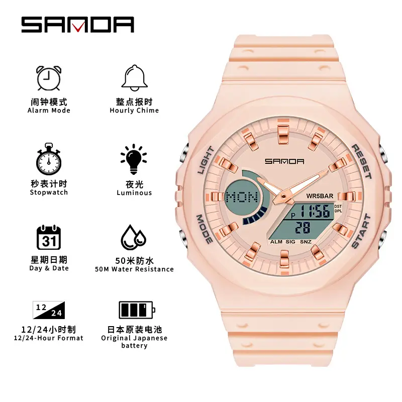 Sanda Black Digital Chronograph Watch for Men Women - Image 6