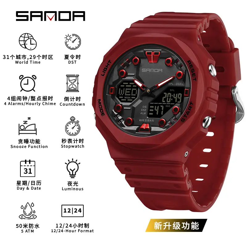 Sanda Black Digital Chronograph Watch for Men Women - Image 9