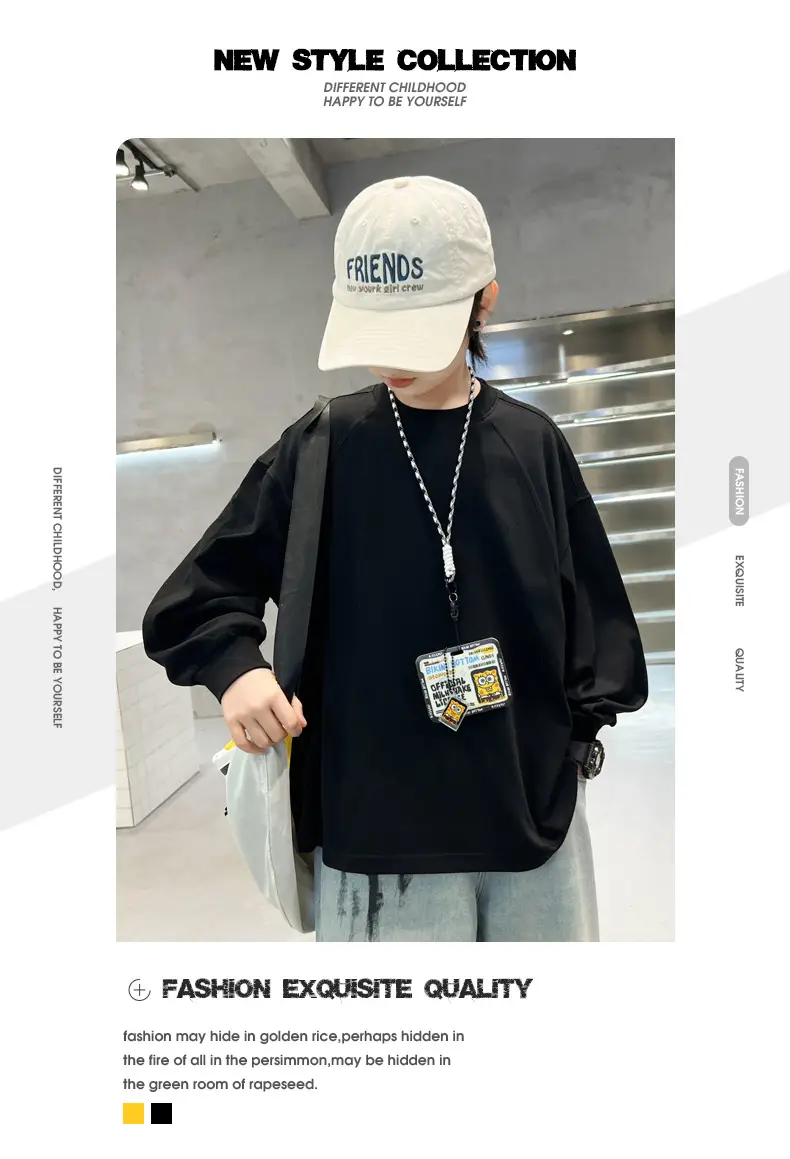Boys Long Sleeve T-Shirt Black 2026 Spring Top — feature 1