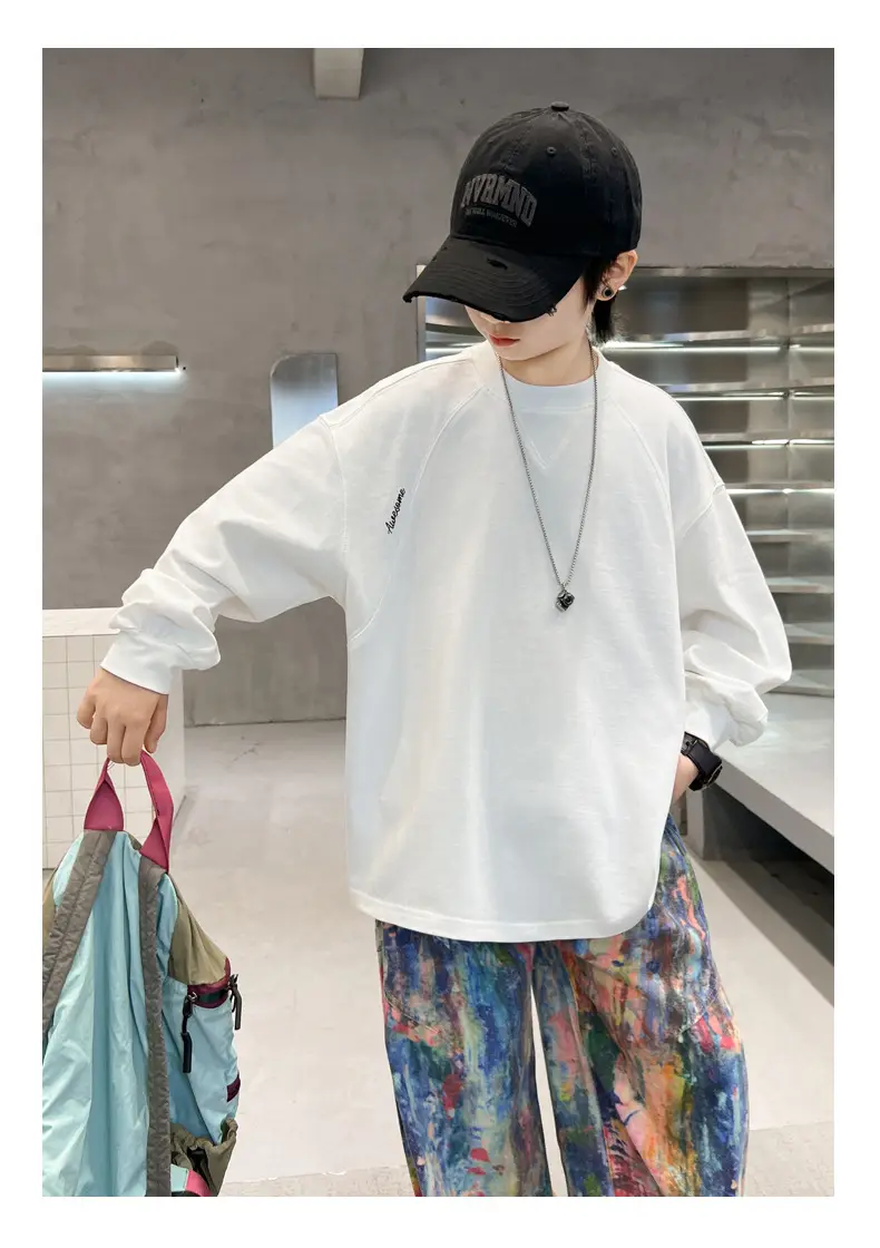 Boys Long Sleeve T-Shirt Black 2026 Spring Top — feature 10