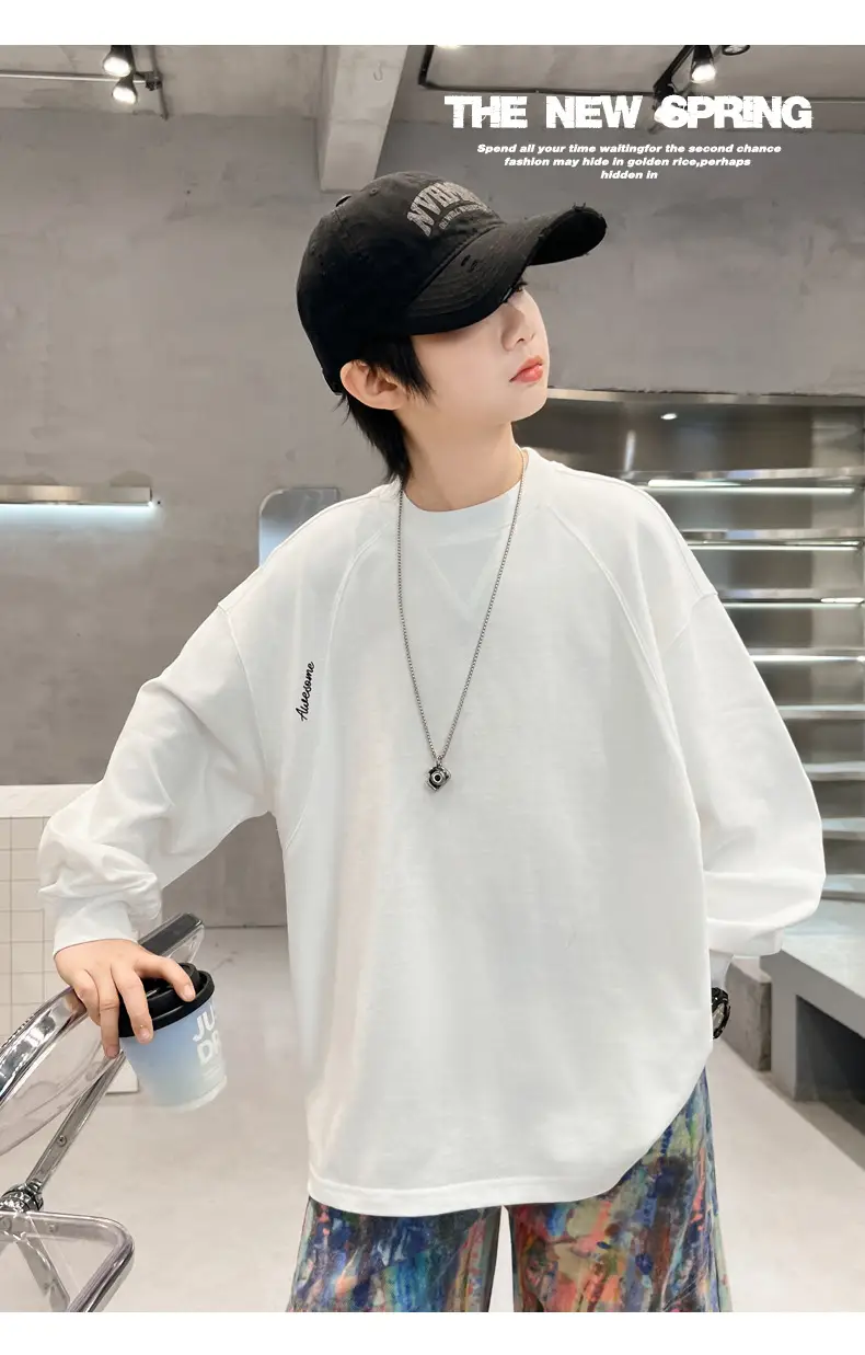 Boys Long Sleeve T-Shirt Black 2026 Spring Top — feature 11