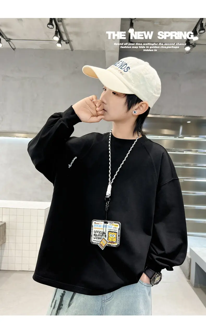 Boys Long Sleeve T-Shirt Black 2026 Spring Top — feature 8