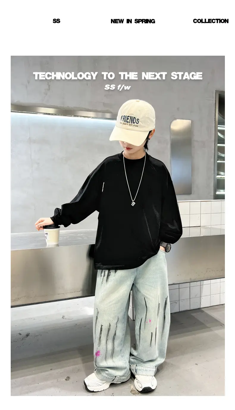 Boys Long Sleeve T-Shirt Black 2026 Spring Top — feature 9