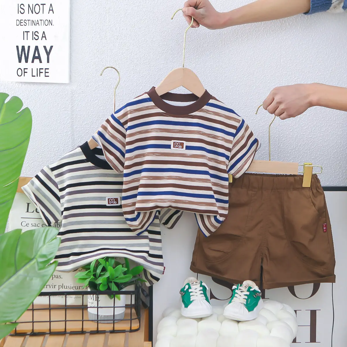 Boys Western Striped T-Shirt Suit 2025 Summer - Image 3